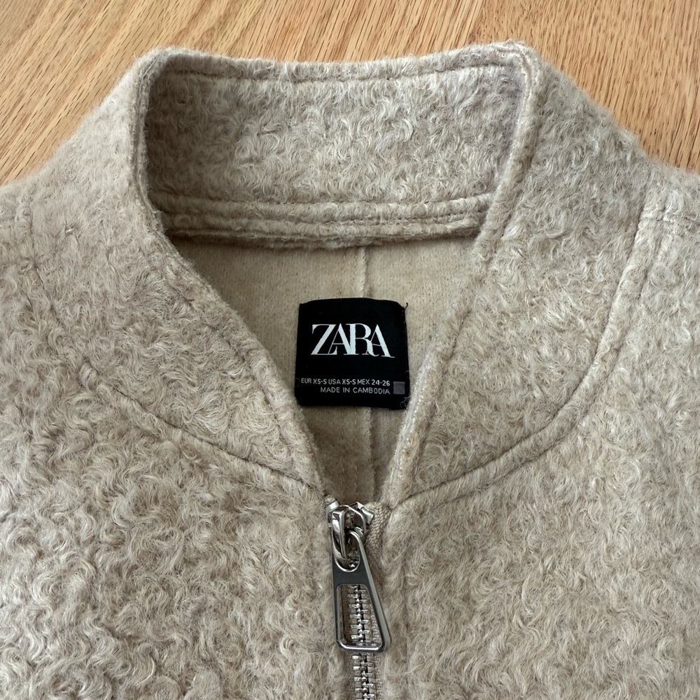 Zara Blogger Favorite Boucle Bomber Jacket Zip Cream Fuzzy Size XS - Small - Picture 5 of 12